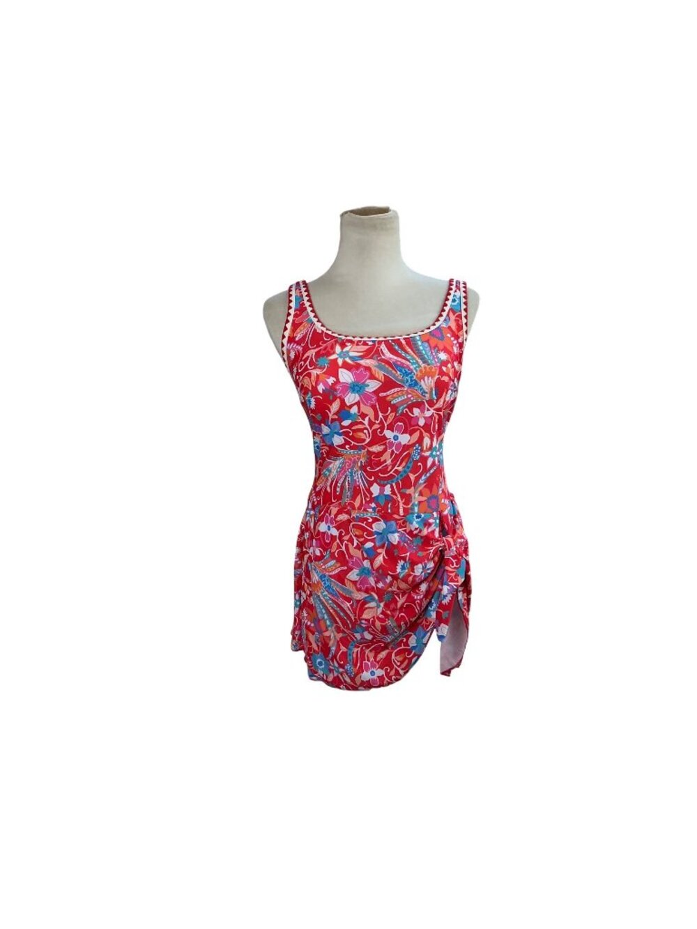 Modlily Tropical Floral Swimdress One Piece Swimsuit Side Sarong Women’s Size M